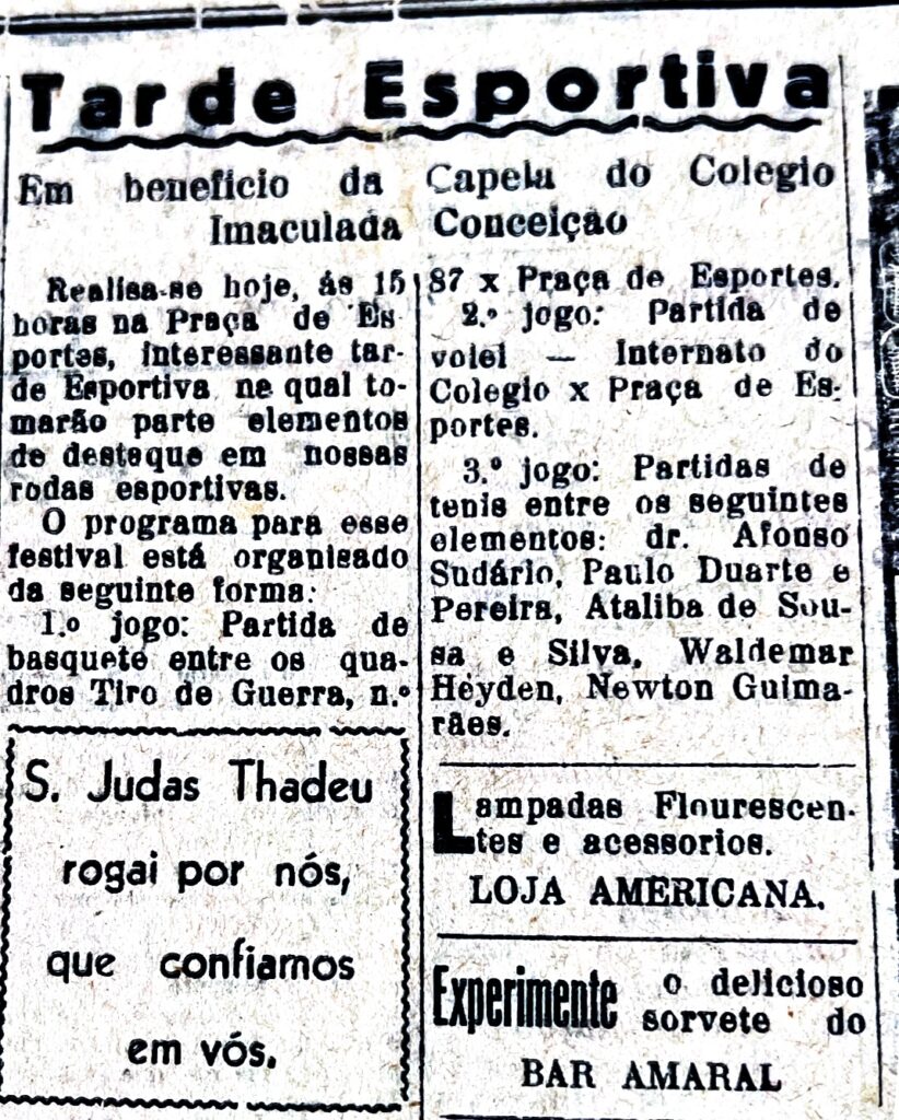 “Colégio Imaculada Conceição realiza tarde esportiva beneficente em 1949”