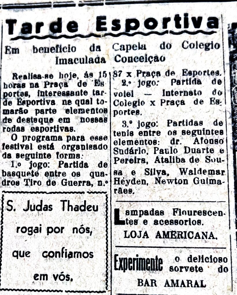 Leia mais sobre o artigo “Colégio Imaculada Conceição realiza tarde esportiva beneficente em 1949”
